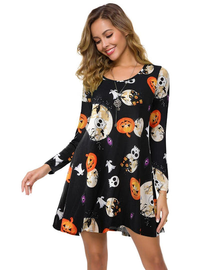 ZENNILO Women's Loose Fit Casual Swing Halloween T-Shirt Dress with Pockets(Flower42,M)