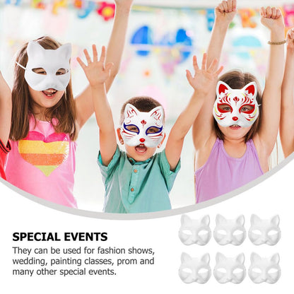 IMIKEYA Cat Mask 6pcs White Paper Fox Masks Blank Unpainted Wolf Animal Half Faces DIY Paint Masquerade Costume Prop for Carnival Cosplay Dance Party Favors