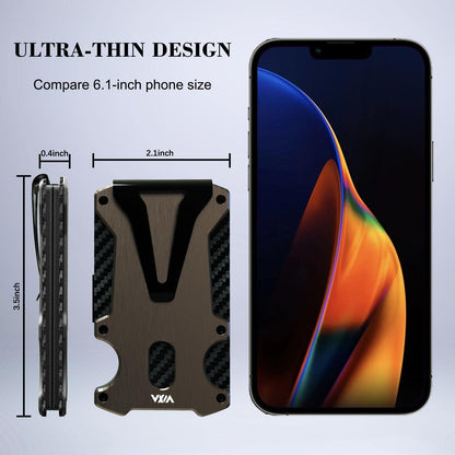 WXM Wallet for Men RFID Blocking Slim Front Pocket Real Carbon Fiber Credit Wallet Minimalist Best Mens Gift (Bronze)