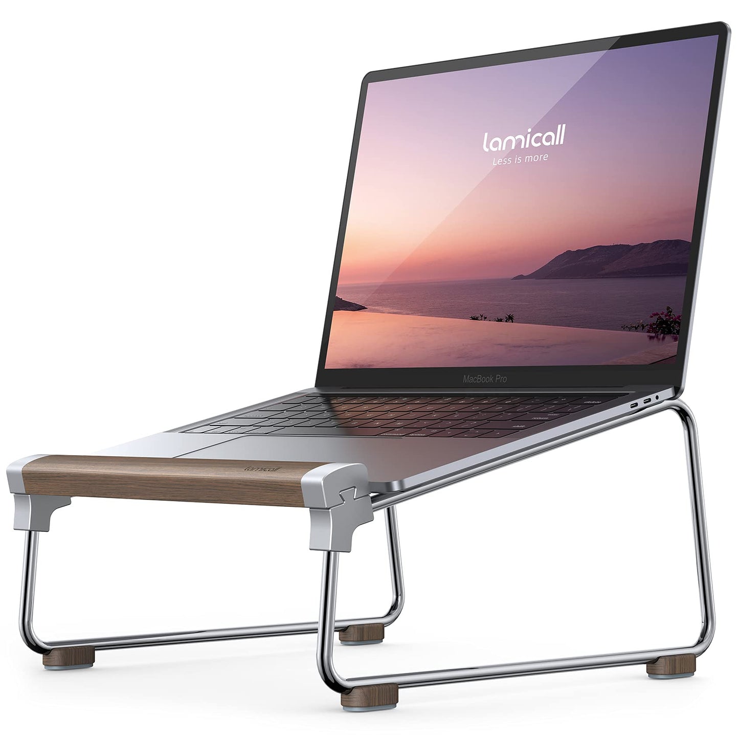 Lamicall Laptop Stand for Desk - Aluminum and Wooden Desktop Notebook Stand Holder, Ergonomic Laptop Holder for MacBook Air/Pro, Dell, Hp, Msi, Asus, Acer, Chromebook, Surface Pro and 10-16'' Laptop