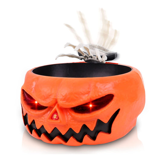 XOYTN XIMISHOP Animated Halloween Skull Bowl, Pumpkin Candy Dish With Creepy Moving Skeleton Hand for Party Decoration