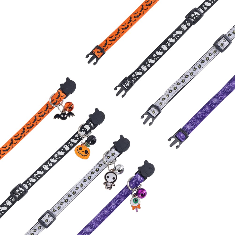 Lamphyface 4 Pack Halloween Cat Collar with Bell Breakaway Adjustable for Kitty Adjustable Safety