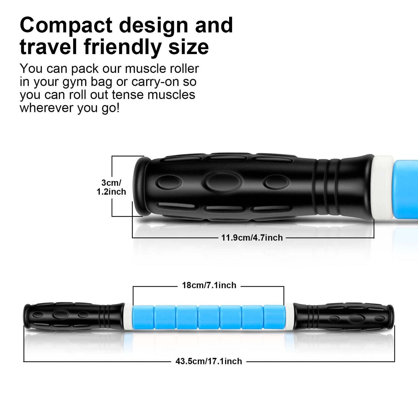 iGreely Premium Muscle Roller The Ultimate Massage Roller Stick 17 Inches Recommended by Physical Therapists Promotes Recovery Fast Relief for Cramps Soreness Tight Muscles Blue