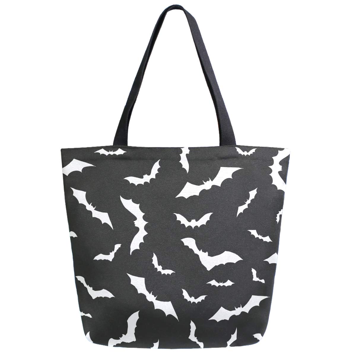ZzWwR Chic Extra Large Shoulder Grocery Tote Bag, Stylish Bats Halloween Pattern Canvas Reusable Handle Bags for Men Women Gym Weekender Picnic Beach Travel Home Storage Market Shopping,Black