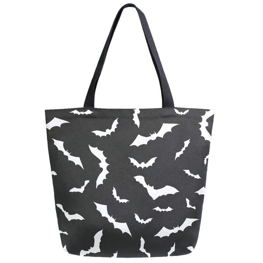ZzWwR Chic Extra Large Shoulder Grocery Tote Bag, Stylish Bats Halloween Pattern Canvas Reusable Handle Bags for Men Women Gym Weekender Picnic Beach Travel Home Storage Market Shopping,Black