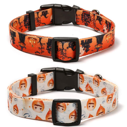 Lamphyface 2 Pack Halloween Dog Collar Adjustable Pumpkin Pattern