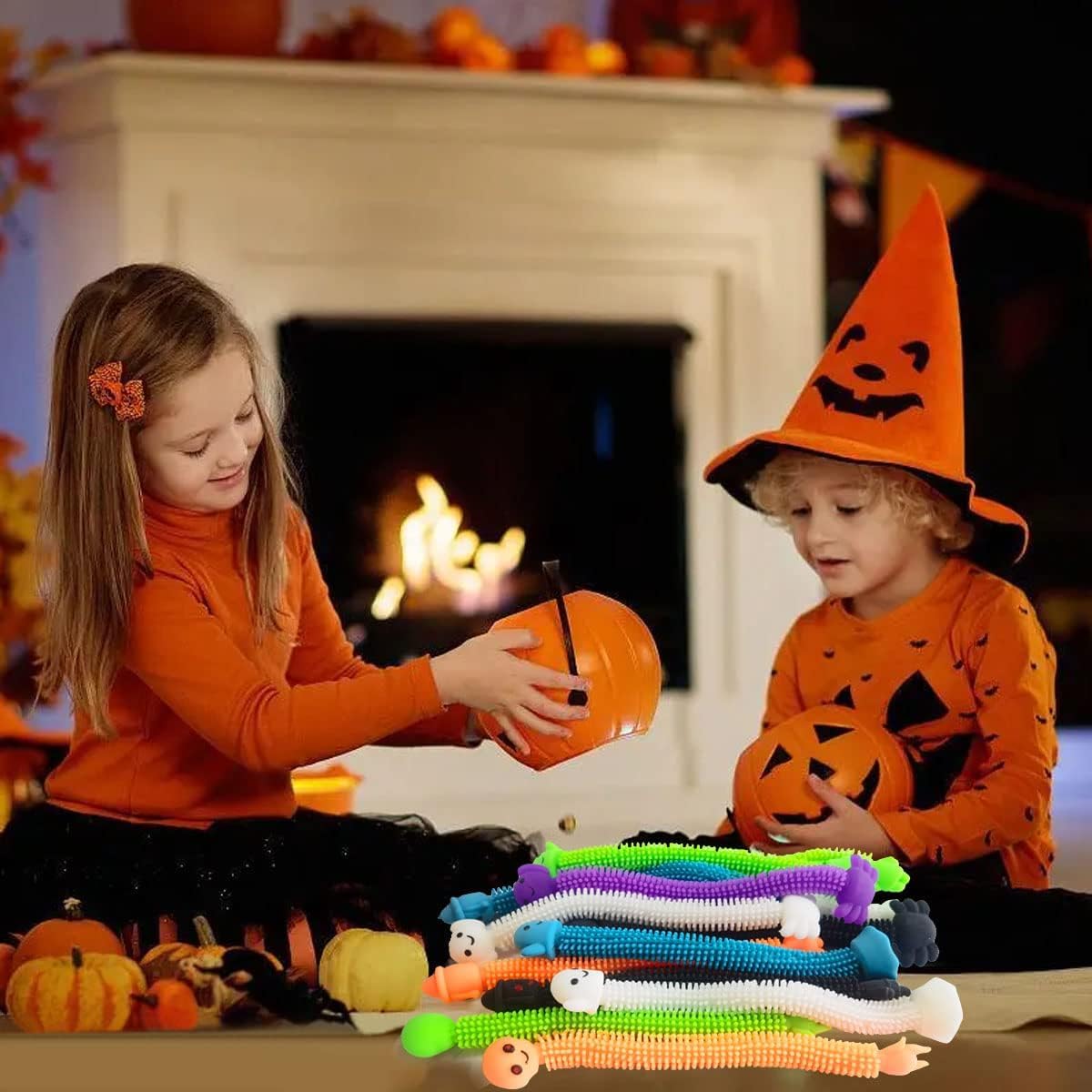 24 Pack Halloween Stretchy Strings Sensory Fidget Toys Pack Great for Kids Students Stress Relief and Anti-Anxiety Toys Assortment Halloween Party Favors (Halloween)