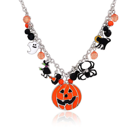 XOCARTIGE Halloween Pumpkin Pendant Necklace Witch Cat Charms Necklace Party Ghost Chain Necklaces for Women (A MC Pumpkin)