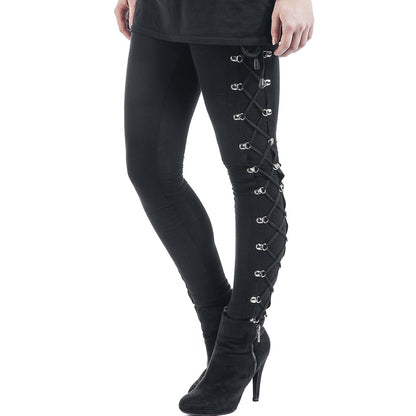 xxxiticat Women's Sexy Black Satin Side Lacing Solid Pants Long Bodycon High Waist Bandage Slim Thick Lace Up Leggings(BL,L)