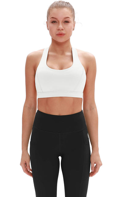 icyzone Workout Sports Bras for Women - Fitness Athletic Exercise Running Bra, Activewear Yoga Tops (S, Off White)