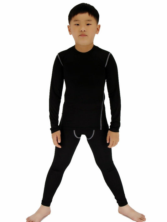 LANBAOSI Boys & Girls Long Sleeve Compression Shirts and Pant 2 PCS Set, Black, 5