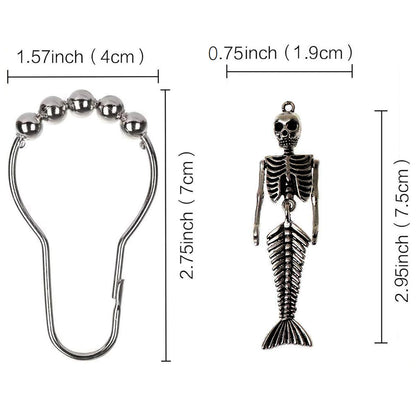 ZILucky 12Pcs Mermaid Skeleton Shower Curtain Hooks Halloween Decorative Home Bathroom Decor Rustproof Skeletons Shower Curtain Rings (Mermaid Skull Silver)