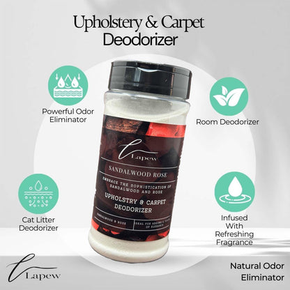 Lapew Sandalwood Rose Carpet Freshener Powder: Powerful Odor Eliminator for Home, Upholstery Deodorizer, Carpet Deodorizer, Pet Urine, Cat Litter Box - Sandalwood Rose Fragrance.