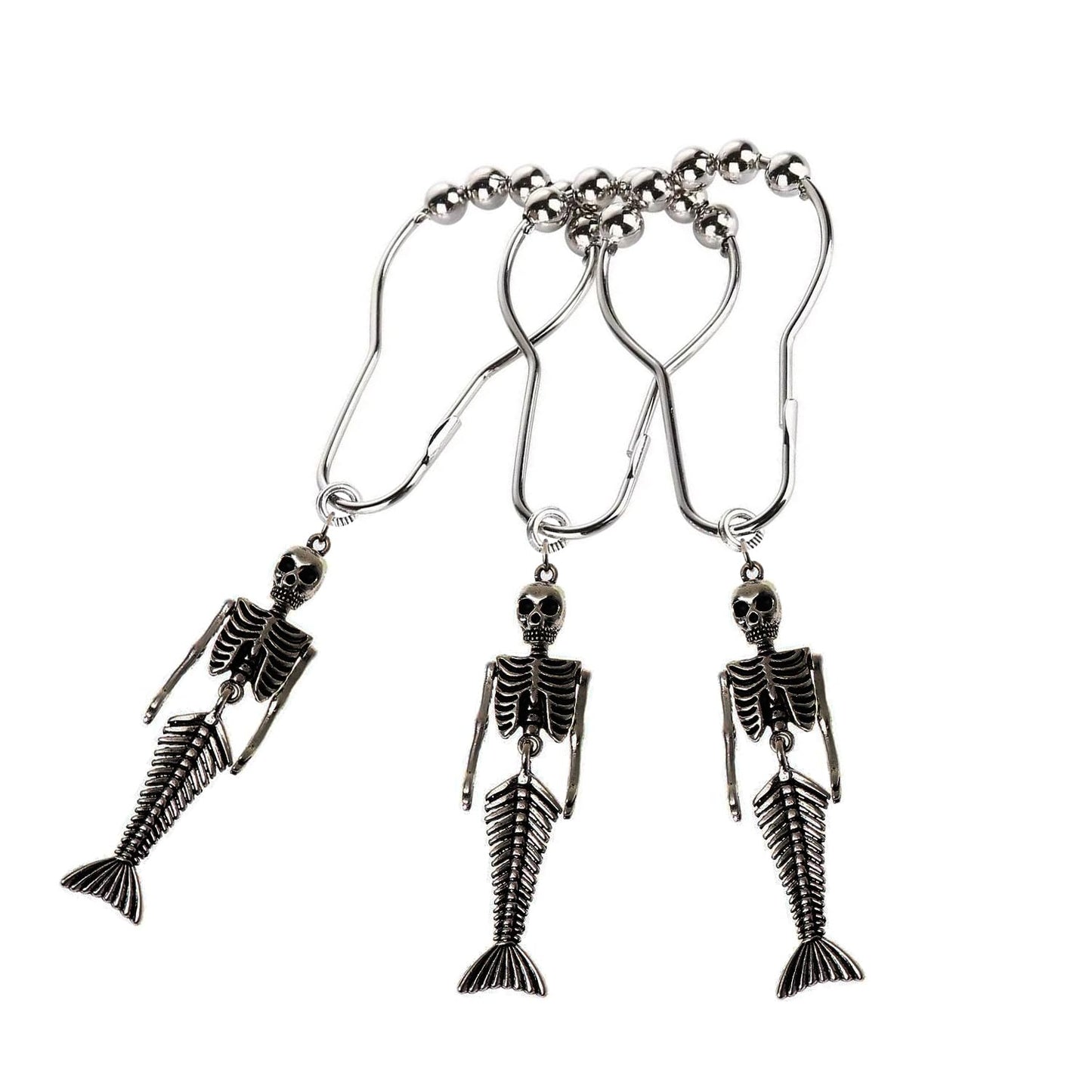 ZILucky 12Pcs Mermaid Skeleton Shower Curtain Hooks Halloween Decorative Home Bathroom Decor Rustproof Skeletons Shower Curtain Rings (Mermaid Skull Silver)