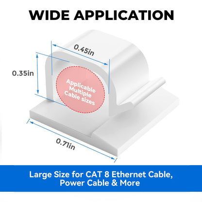 Large Cable Clips 40pcs with Strong Adhesive Tapes,Wire Holder Organizer Cord Management for Car, Office and Home (White- L04(40PCS))