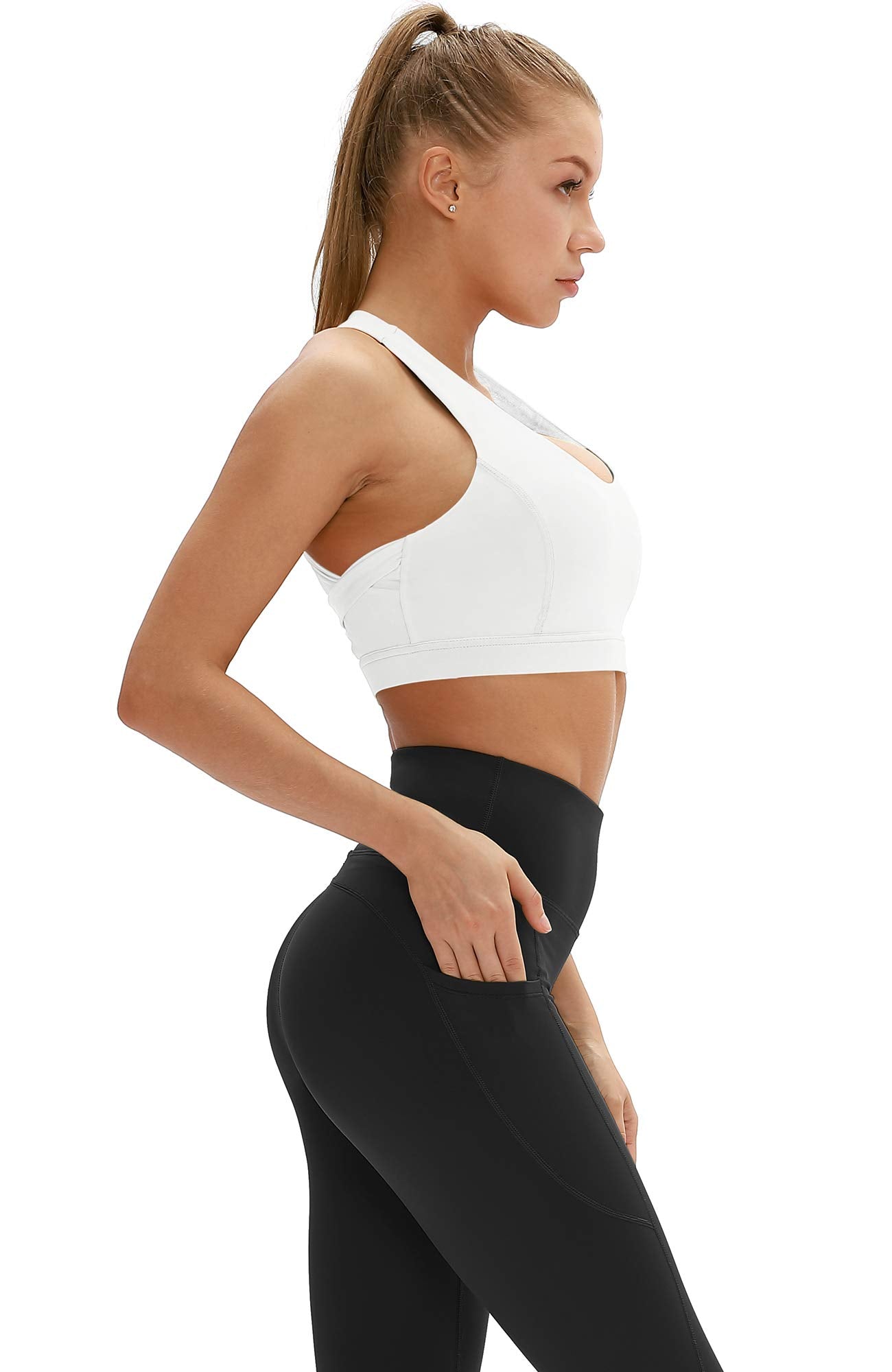 icyzone Workout Sports Bras for Women - Fitness Athletic Exercise Running Bra, Activewear Yoga Tops (S, Off White)