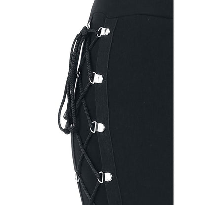 xxxiticat Women's Sexy Black Satin Side Lacing Solid Pants Long Bodycon High Waist Bandage Slim Thick Lace Up Leggings(BL,L)
