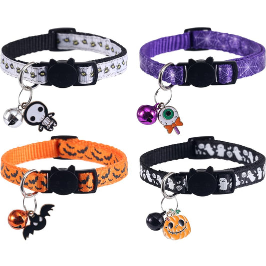 Lamphyface 4 Pack Halloween Cat Collar with Bell Breakaway Adjustable for Kitty Adjustable Safety