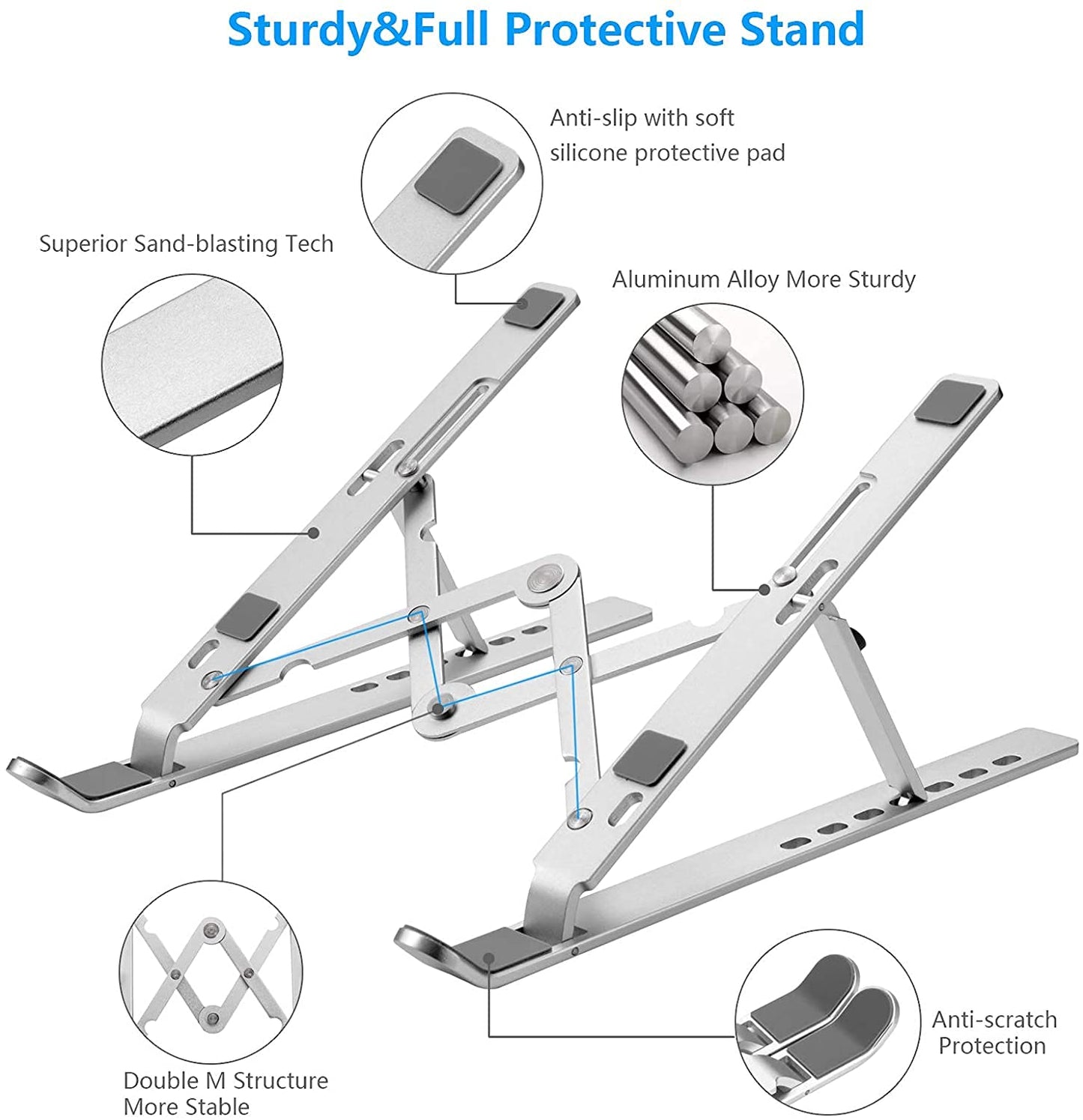 Laptop Stand for Desk, Ergonomic Design Adjustable Aluminum Foldable Portable Computer Stand, Compatible with MacBook Air Pro, HP, Lenovo, Dell, More 10-15.6”Inch and Tablets (Silver)