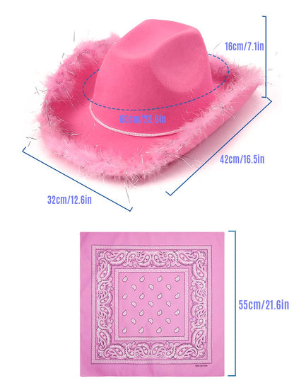 YBHOMINE Cowboy Hat with Bandana - Feather Boa Cowgirl Hat for Women & Men,bachelorette party Halloween Dress-Up…