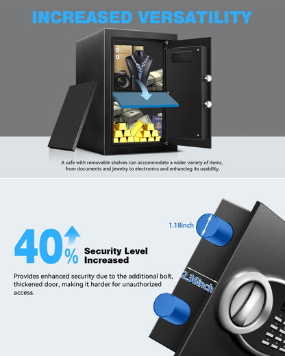 2.5 Cu Ft Large Safe Box with Fireproof Waterproof for Documents - Steel Security Personal Fire Safe with Digital Keypad, Emergency Battery Box & Combination Lock, Safety Box for Valuables Money Cash