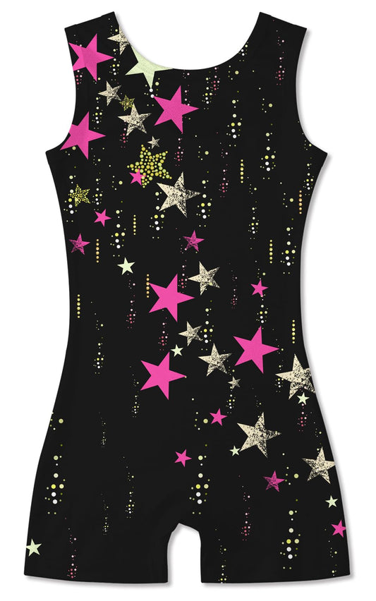 Idgreatim Girl's Starry Gymnastics Biketards Sparkly Star Biketards Leotards with Shorts Athletic Activewear Bodysuits for Ballet Dance 5-6 Years Old