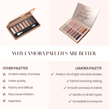 Lamora Eyeshadow Palette Makeup - Eye Makeup Palette with 16 Highly Pigmented Matte & Shimmer Shades - Vegan & Blendable