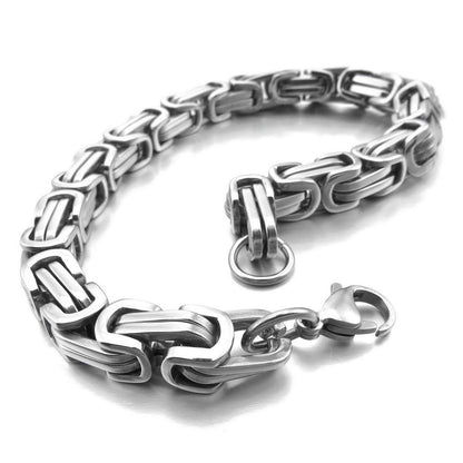 INBLUE 8mm Wide 316L Stainless Steel Bracelet Byzantine Link Chain Bracelet for Men Women Water Resistance (Color - Silver, Length - 9.0 Inch)