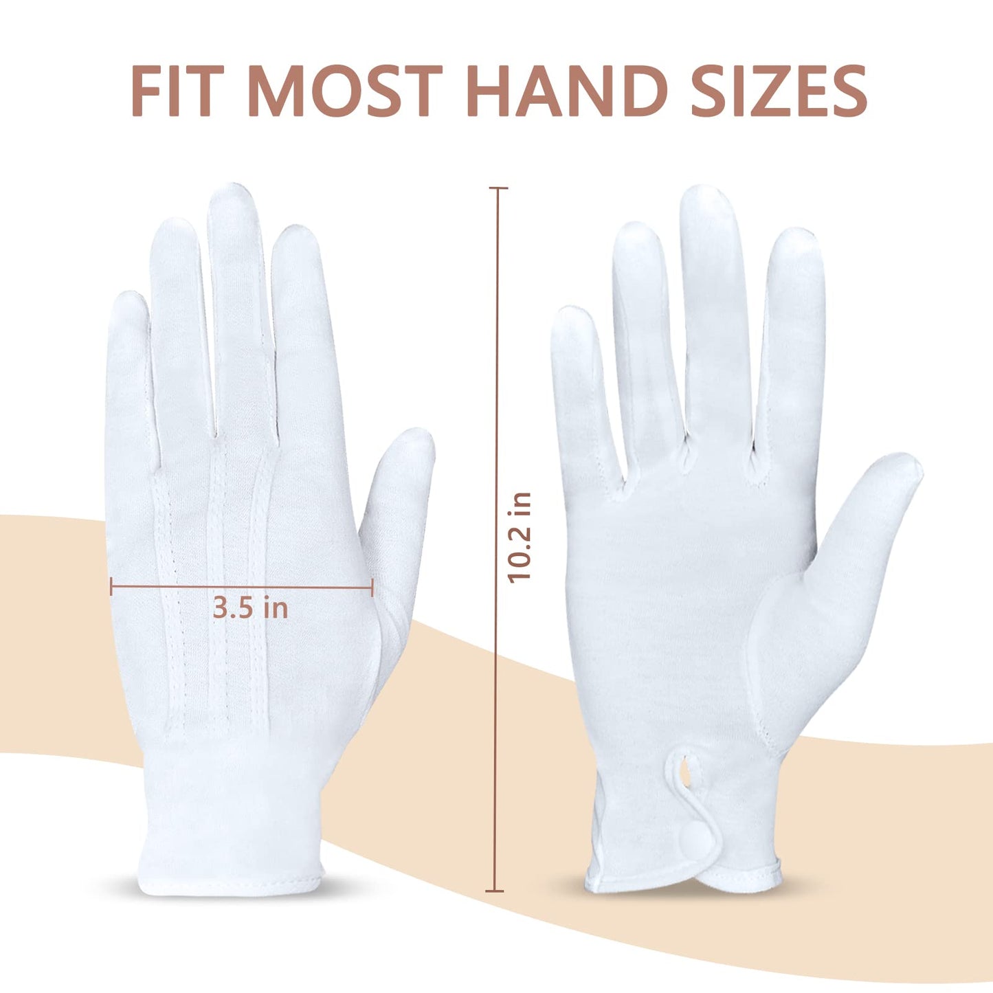 Zenssia Parade Formal White Cotton Tuxedo Costume Gloves with Snap Cuff, Silver Coin Jewelry Inspection Gloves 1 Pair