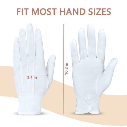 Zenssia Parade Formal White Cotton Tuxedo Costume Gloves with Snap Cuff, Silver Coin Jewelry Inspection Gloves 1 Pair