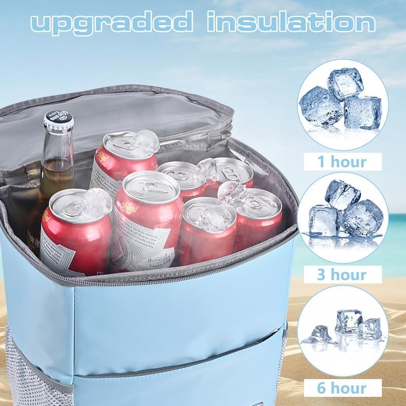 Insulated Cooler Backpack Outdoor - Leak Proof Backpack Cooler 30 Cans, Waterproof Lightweight Cooler Bag for 12h Hot/Cold Retention - Portable Soft Cooler for Travel, Camping, Beach-PowderBlue