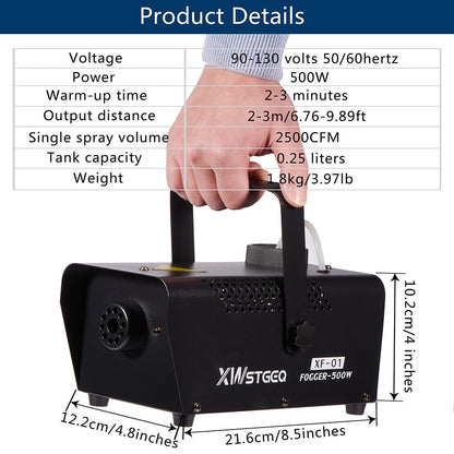 XWSTGEQ Fog Machine Smoke Machine for Halloween Parties Wedding Photography,500 Watt Portable Safe Fogger Machines with 2 Temperature Controllers