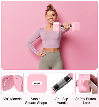 20LBS Adjustable Dumbbell Set for Women Men, 4 in 1 Free Weights Dumbbells Set Hand Weights Set Adjust Dumbbell Weight Set for Home Gym Exercise Workout Strength Training Equipments, Pink