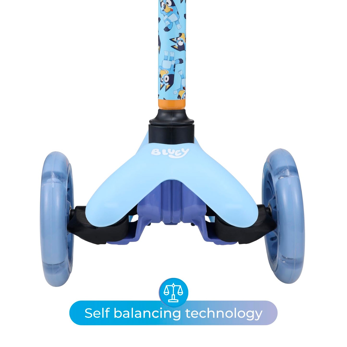 Voyager Self Balancing Kick Scooter with Light Up Wheels, Extra Wide Deck, 3 Wheel Platform, Foot Activated Brake, 75 lbs Limit, Kids & Toddlers Girls or Boys, for Ages 3 and Up, Bluey