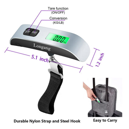 Longang Digital Hanging Luggage Scale with Backlit for Travel, Portable Handheld Suitcase Weight Scale with Hook, 110 Pounds, Battery Included