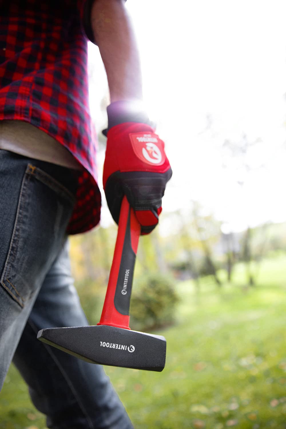 INTERTOOL 2 lbs Cross Peen Hammer, 1000g Heavy Duty Engineer Hammer, Mechanic, Blacksmith, Sheet Metal, 14” Shock Absorbing Fiberglass Handle HT08-0210