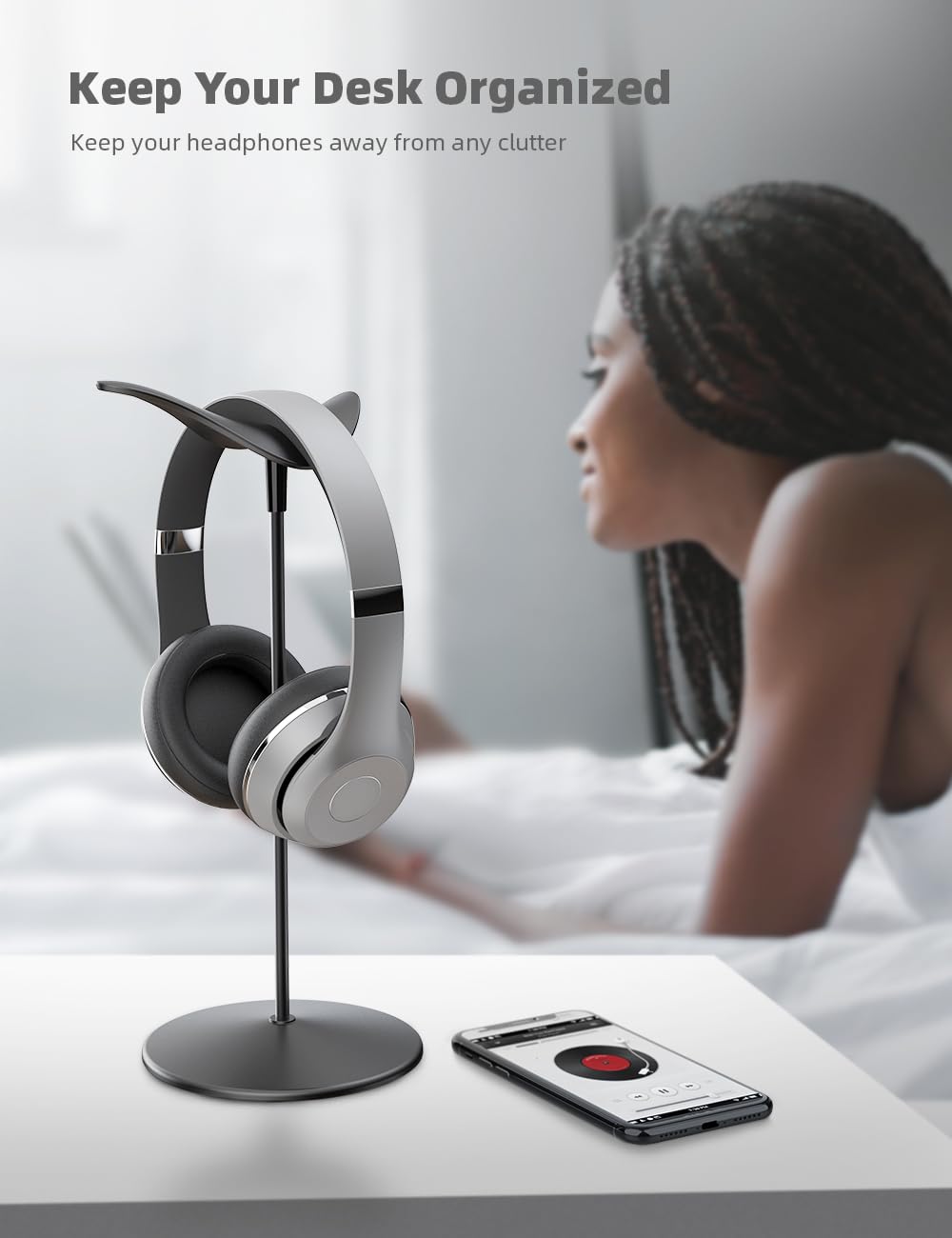 Lamicall Headphone Stand, Desktop Headset Holder - Desk Earphone Stand, for All Headsets Such as Airpods Max, HyperX Gaming Headphones, Beats/Sennheiser Music Headphones - Black