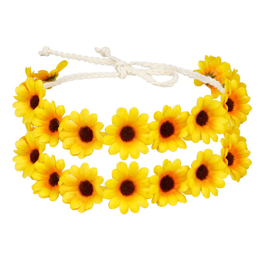 WOVOWOVO 2 Packs Sunflower Crown Headbands For Women Girls, Floral Daisy Hippie Hair Accessories Fall Flower Crown Adjustable Handmade Headpiece Photo Props Party Vacation (Yellow)