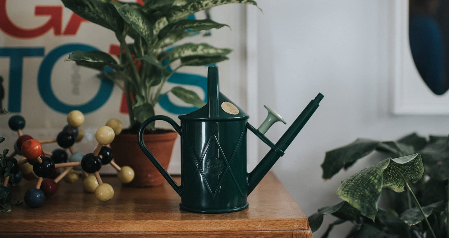 Indoor Plastic Watering Can | The HAWS The Bartley Burbler - Two Pint | Pot Waterer | Fine Spray Rose - Green
