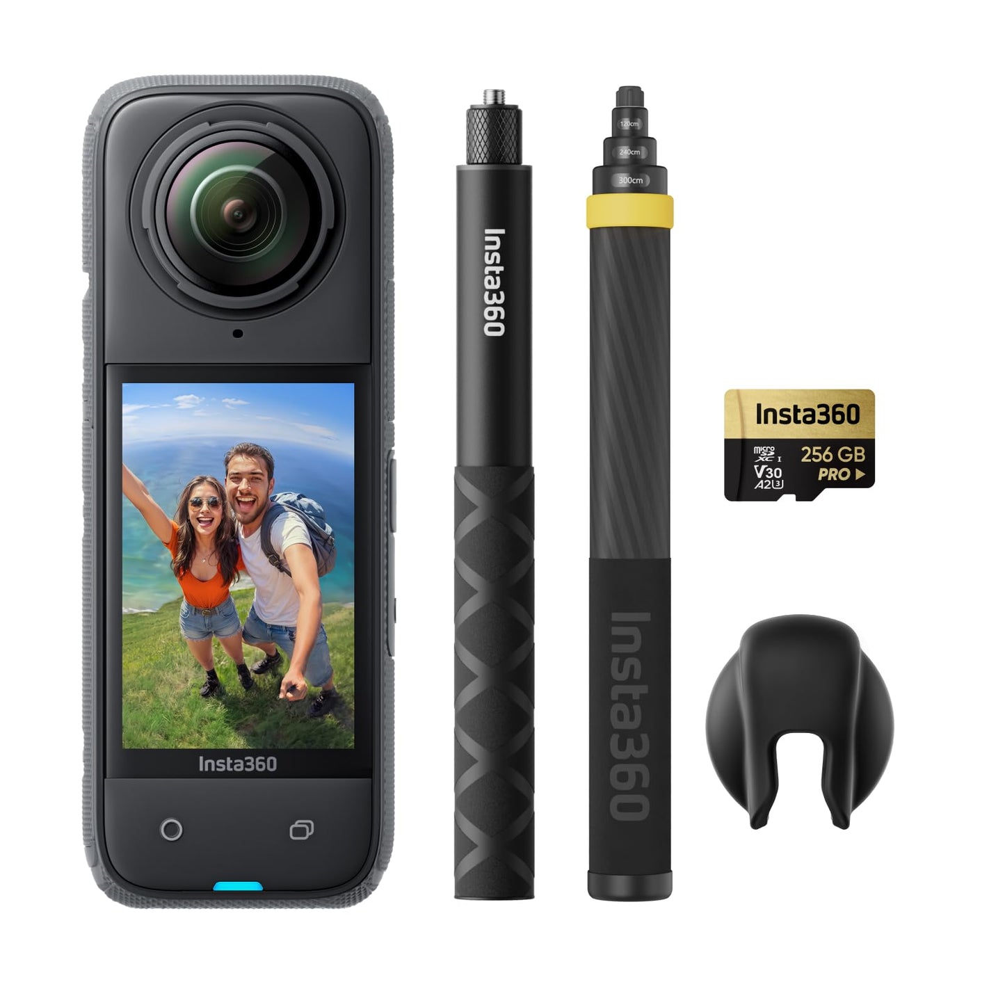 Insta360 X4 No Drone Bundle - 8K Waterproof 360 Action Camera, 4K Wide-Angle Video, Invisible Selfie Stick Effect, Removable Lens Guards, 135 Min Battery Life, AI Editing, Stabilization