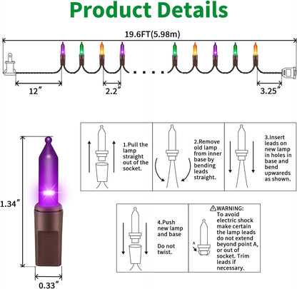 LAMPHOME Halloween String Lights - 20ft 100 Incandescent Orange Purple Green Mini Bulbs Lights, Halloween Lighting Decor for Outdoor&Indoor Use, Fairy Garden, Yard, Home, Party, Holiday Decoration