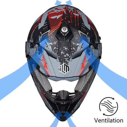 ILM Off Road Motorcycle Dual Sport Helmet Full Face Sun Visor Dirt Bike ATV Motocross Casco DOT Certified Model 606V(Grey Red, L)
