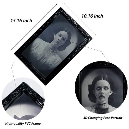YBB 4 Pack Halloween Moving Picture Frame, 3D Changing Face Horror Portrait Scary Decoration for Home Halloween Party, Castle, Haunted House Decor