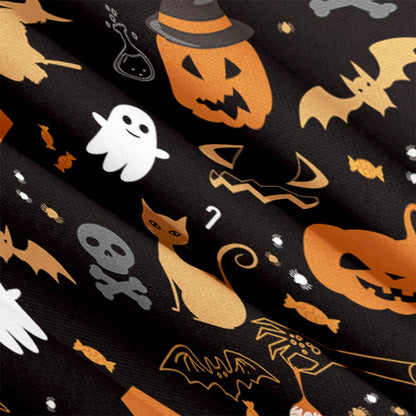 WONGS BEDDING Halloween Duvet Cover Set Queen Size,Black Bedding Set with Halloween Theme Pumpkin Witch Ghost Skull Black Cat Bat Patterns Duvet Cover for Halloween 90"x90"(Not Comforter)