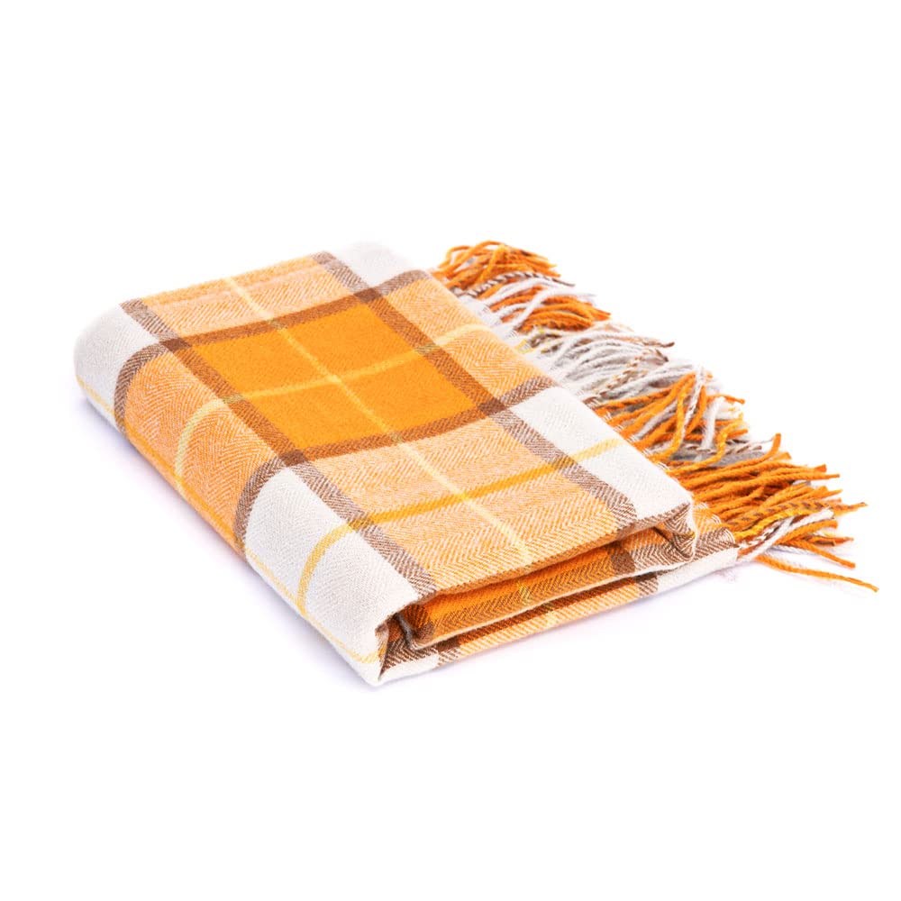 LALIFIT Decorative Faux Cashmere Throw Blankets Soft Fluffy Classic Orange Plaid Fringe Throw Blanket with Tassels Cozy Lightweight for Home Couch Sofa Farmhouse Halloween Decor 50" x 60" (Pumpkin)
