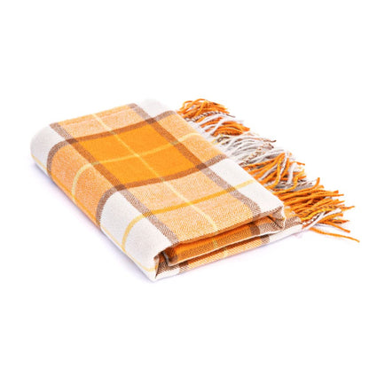 LALIFIT Decorative Faux Cashmere Throw Blankets Soft Fluffy Classic Orange Plaid Fringe Throw Blanket with Tassels Cozy Lightweight for Home Couch Sofa Farmhouse Halloween Decor 50" x 60" (Pumpkin)