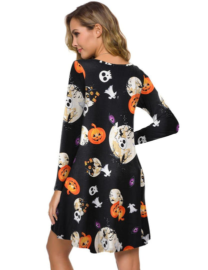 ZENNILO Women's Loose Fit Casual Swing Halloween T-Shirt Dress with Pockets(Flower42,M)