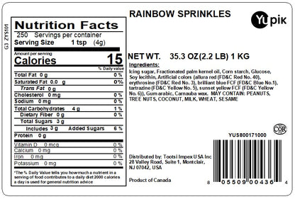 Yupik Rainbow Sprinkles, 2.2 lb (35.2 oz), Low Sugar, Cholesterol-Free, Sodium-Free, Kosher, Ideal for Baking, and Decorating Ice Cream, Cakes, Cookies, Cupcakes, and Donuts