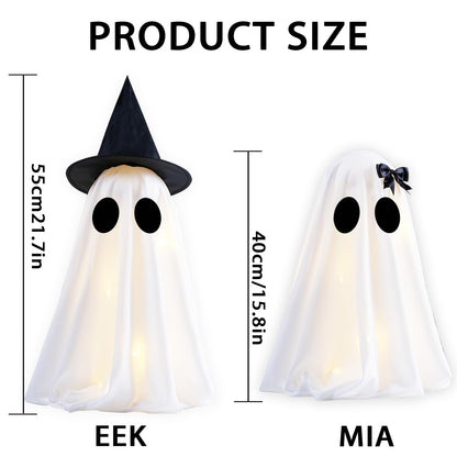 [Timer] Light Up Halloween Ghost Decorations, Set of 2 DIY Spooky Ghosts Crafts, Scary Ghost for Halloween Decor Indoor Home Mantel Shelf & Tabletop Decor
