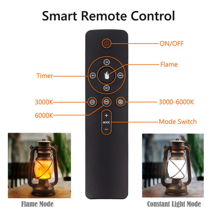 Lantern LED Battery Powered Camping Lamp Outdoor Hanging Lantern Flickering Flame Rechargeable Retro Lanterns Remote Control 4 Modes Light Non-Solar 2 Pack